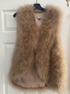 Haute Hippie Camel Feather-Trimmed Faux Fur Vest